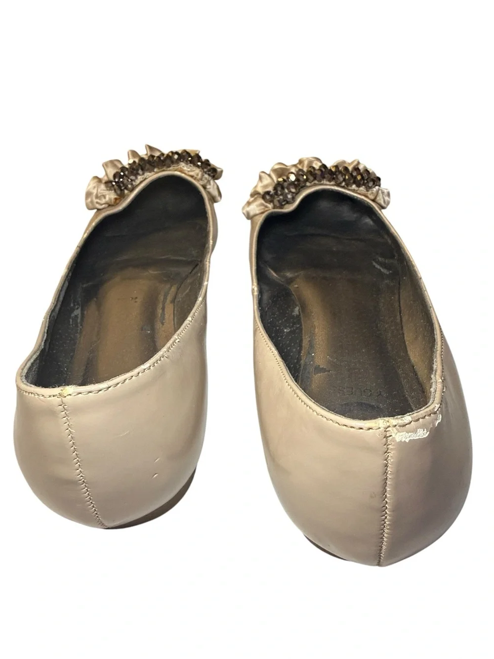 G by Guess Women's Nude Pointed Ballet Flats Ruffle Rhinstone Detail Size